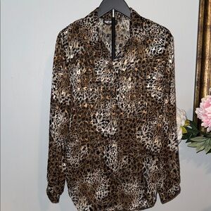 Leopard Print Blouse - Black and Brown